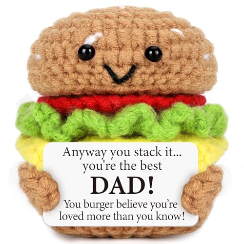 Mini Fathers Day Birthday Gifts for Grandpa from Granddaughter Grandson Handmade Crochet Burger Birthday Gifts for Grandfather Thank You Gift for Papa New Grandfather Bonus from Grandkids