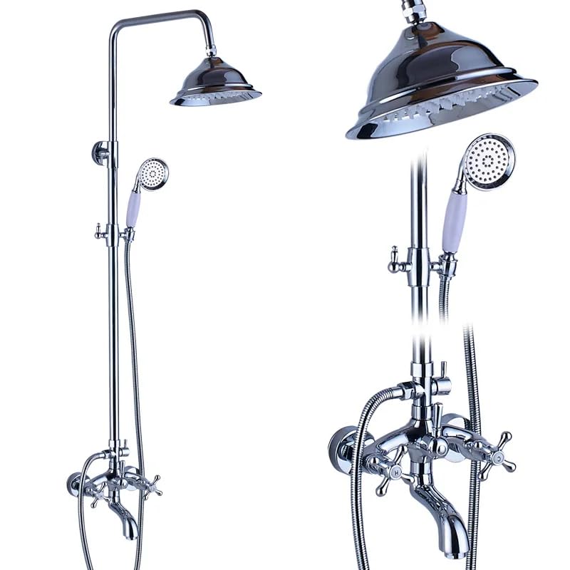 Chapeur de douche de douche chrome au fini miroir et colonne double commande murale