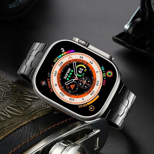 Image of Croiky Stainless Steel Band with Butterfly Clasp Compatible with Apple Watch Ultra 3 /2 /1 49mm, iwatch Strap Series 11 /10 46mm, 9 /8 /7 45mm, SE2 /SE 6 /5 /4 44mm (Black)
