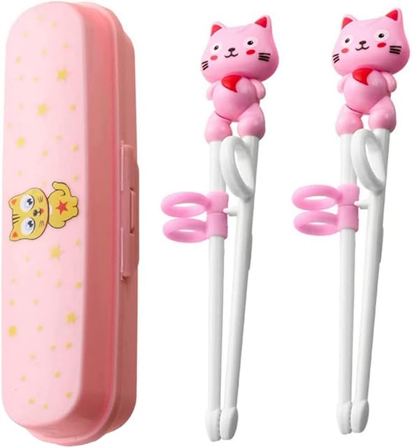 Liummrcy 2Pair Kids Training Chopsticks,Children Training Chopsticks Set,Cute Cartoon Plastic Learning Chopsticks with Ring Sleeves Learning Chopsticks for Children Toddler