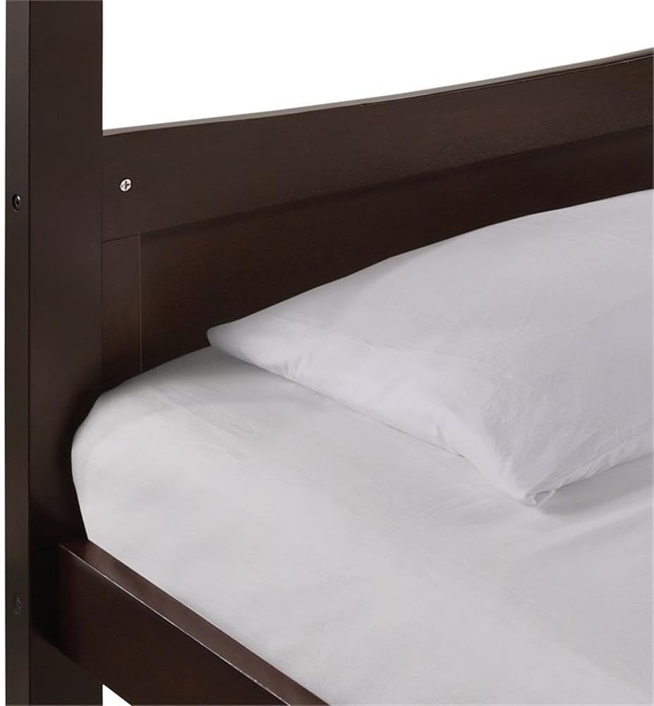 Pemberly Row Transitional Twin Over Twin Bunk Bed, Rubberwood, Espresso Finish, Includes Built-in Stepladder, Space-Saving Sturdy Design, Ideal for Kids Bedroom Furniture
