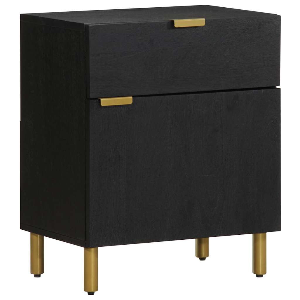 Table de chevet noir 50x33x60 cm en bois et manguier massif avec tiroir