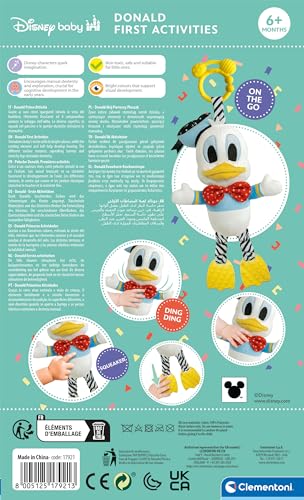 Clementoni Disney Baby Donald First Activities Paperino-Peluche Prima Infanzia, Prime Attività, Pupazzo Neonato, Gioco Passeggino, Massaggia Gengive, Lavabile, Multicolore, 17921 - 3