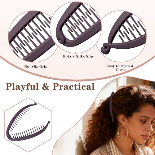 2 pinzas banana pequeñas para cabello fino, estilo retro, color beige marrón, set de 2 piezas miniatura 3