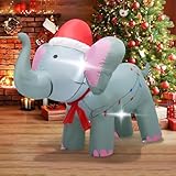 Christmas Inflatable Elephant 4.5ft Festive Decoration Cute Design with Santa hat and red Bow LED Lights Suitable for Yard, Garden, Lawn Festive Outdoor Decoration Christmas Inflatable Decoration