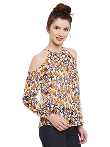 Image of Miss Chase Women's Multicoloured Floral Round Neck Full Sleeved Shoulder Cut Out Top