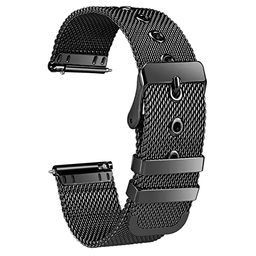 Aliwisdom Universal Replacement Watch Straps 18mm 20mm 22mm for Smart wacth, Smartwatch Accessories Replacement Bands Stainless steel Metal Mesh quick release Replacement strap (20 mm, Black)