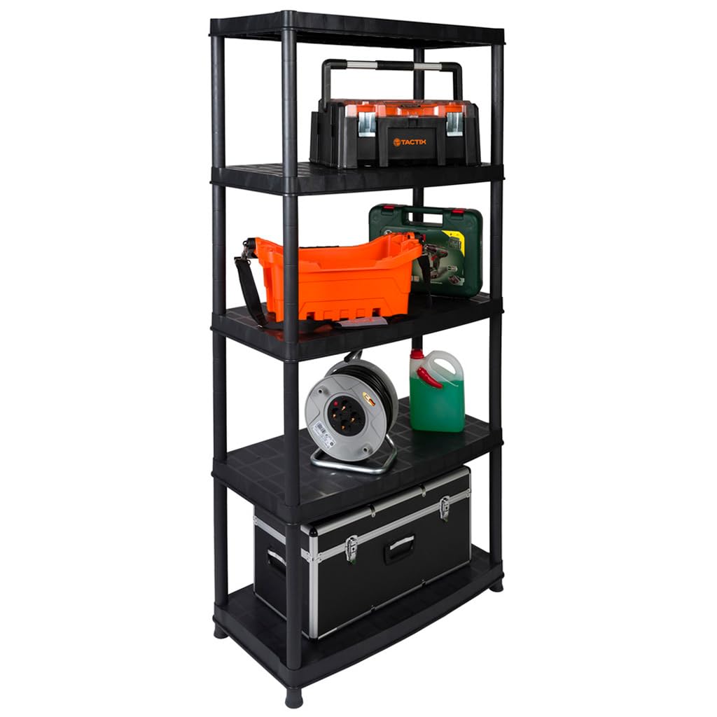 Kreher 4 Stück XXL Kunststoffregal, Schwerlastregal, Kellerregal 5 Böden, Schwarz, max. 350 kg Traglast pro Regal. TÜV Rheinland