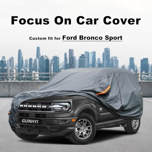 Image of GUNHYI Premium Car Cover Custom Fit Ford Bronco Sport, 16 Layers Heavy Duty Car Cover Waterproof All Weather with Zipper Door for Sun Rain Snow Dust Uv Protection