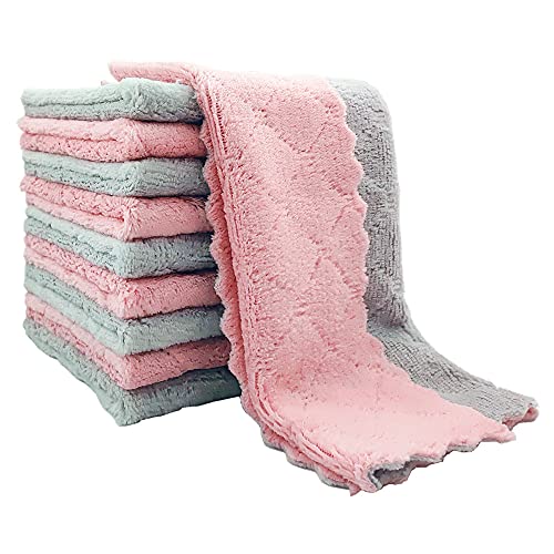 10-Pack 9.85"x9.85"Microfiber Cleaning Cloth Kitchen Dish Towels, Double-Sided Microfiber Towel Lint-Free, Super...