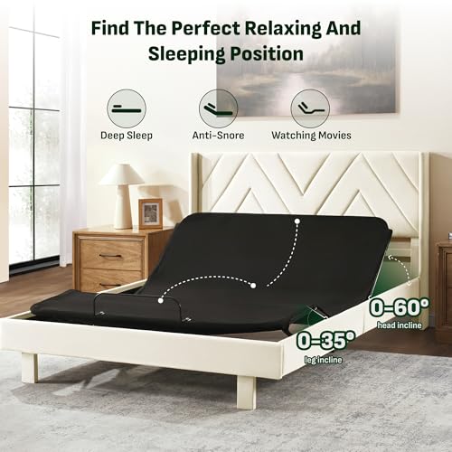Image of Softa Queen All-in-One Adjustable Bed Frame with Upholstered Bed Frame Headboard, Electric Bed with Remote Control and Whisper Quiet Motor, 10-Year Warranty