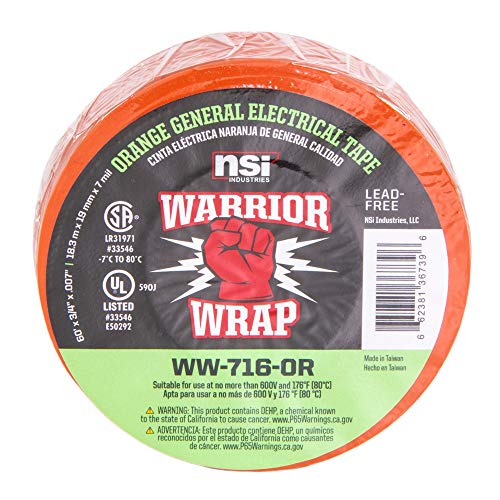Image of WarriorWrap General 3 /4 in. x 60 ft. 7 mil Vinyl Electrical Tape, Orange