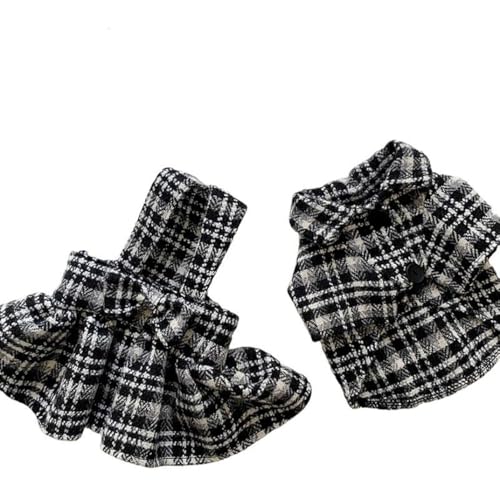 ISUPY 犬服 小型犬 中型犬 秋冬 ワンピース ペット服 スカート ドレス 可愛い ペットウェア ドッグウェア チェック柄 人気 ファッション 犬猫洋服 簡単着脱 着物 寒さ対策 (XS,コート)