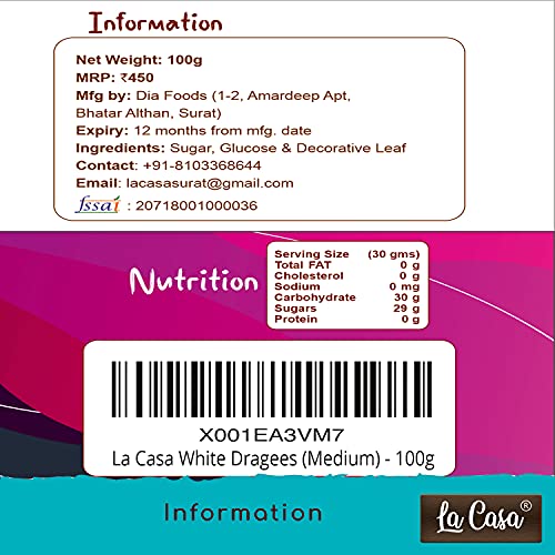 Image of La Casa Premium White Dragees | Medium(4mm) Sized Pearl Balls Ideal for Cake Decoration & Garnishing | 100g |