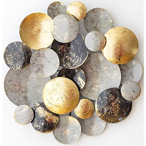 ZEYA Wanddeko Metall Ø 30 cm, 3D Wandornament rund, Wandskulptur Metall in gold schwarz grau, Metallbild 3D als perfekte Deko Wohnzimmer Cover