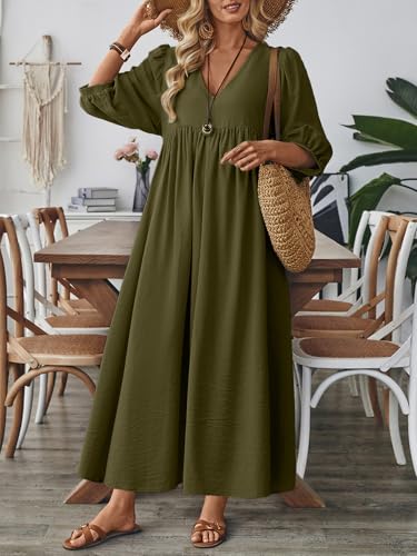 Image of Celmia Autumn Solid Loose Long Maxi Dress Cotton Caftan