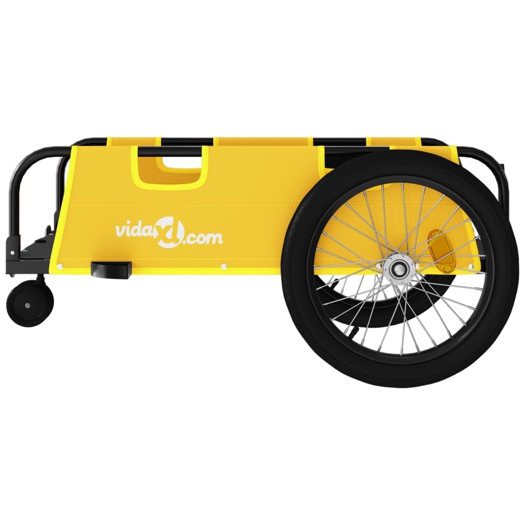 Remolque de bicicleta amarillo de tela Oxford y hierro con recubrimiento en polvo con reflector bandera de seguridad, 122 x 53 x, plegable, plegable para transportar equipaje, perros, niños