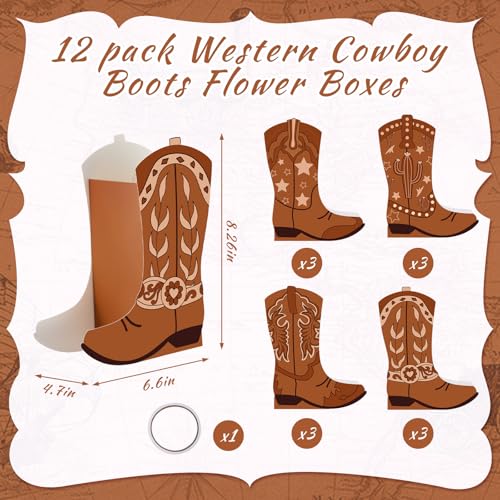 Image of 12 Set Western Cowboy Boots Flower Boxes Centerpiece Boot Shape Gift Boxes Party Decoration Vase Centerpieces for Tables for Rodeo Birthday Baby Shower Wedding Supplies