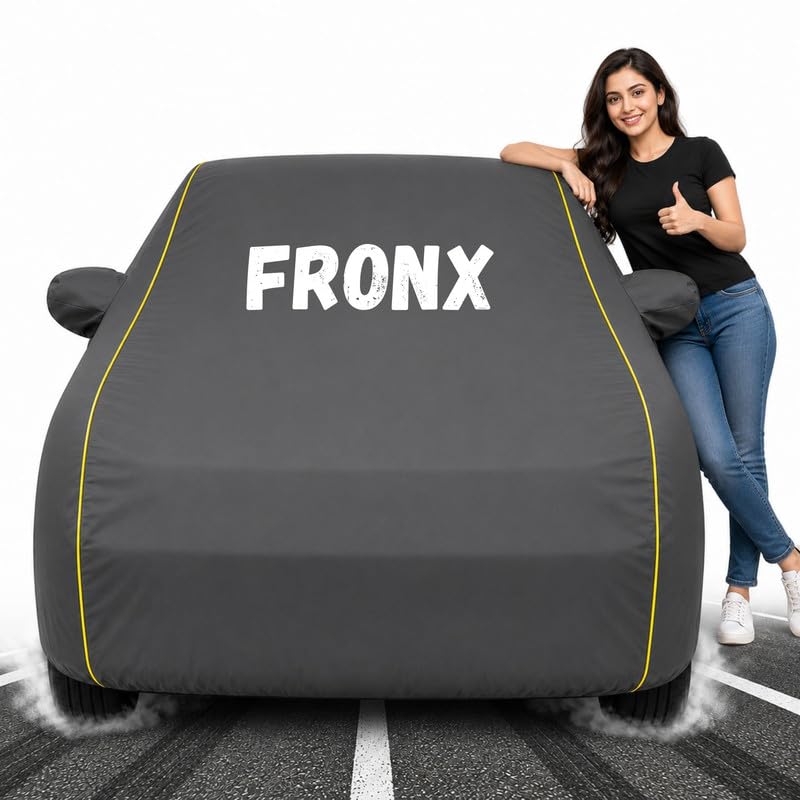Image of Custom Fit Grey 100% Waterproof Fronx Car Cover | Polyester Car Body Covers for Rain & Sun | UV Protection, Dustproof, Scratch Resistant, Windproof, Heat Resistant