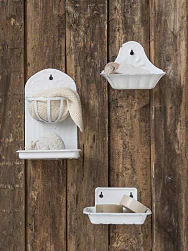 Porte-savon mural IB Laursen - Avec panier - En émail style vintage - Blanc