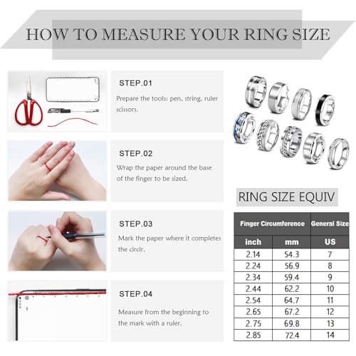 Eielo 9Pcs Stainless Steel Band Rings For Men Women Cool Fidget Spinning Chain Ring Anxiety Relief Fashion Simple Wedding Engagement Silver Ring Set thumb #6