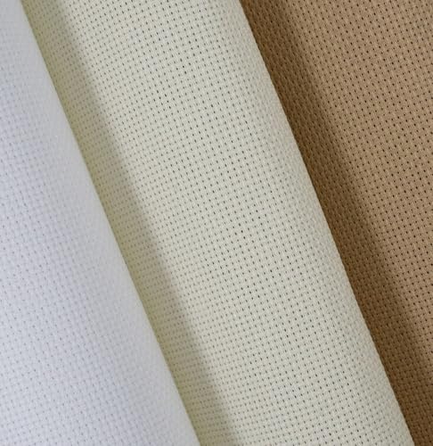 Image of KCS 3 pc of 15 inch x 18 inch(38cmx45cm) Counted Cross Stitch Cotton Aida Cloth Needlework Rolled Fabric Box,14CT,White+Cream+Khaki