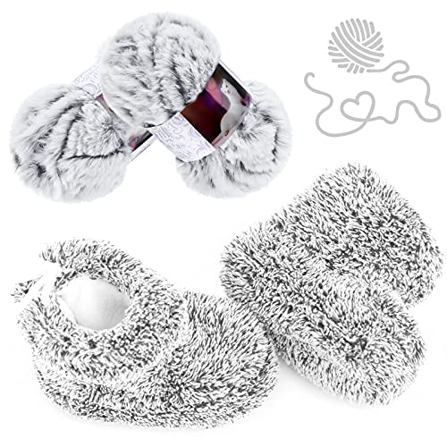 Image of 2 Pieces Soft Fur Yarn - Fuzzy, Fluffy Faux Fur Eyelash Yarn, Cream for Crochet, Knitting Projects - 30m /50g Each(White with Black)