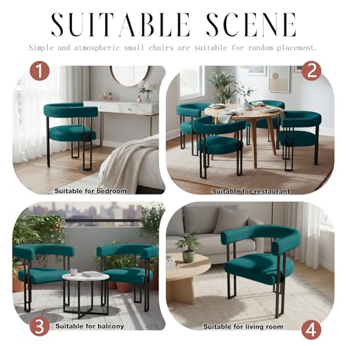 Image of Modern Corduroy Dining Chairs Set of 2 with Metal Legs,Comfy Accent Dining Room Chairs Upholstered Kitchen Side Chairs with Curved Backrest for Dining Room Kitchen Living Room (Teal,2)