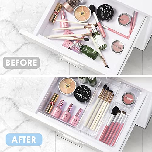 Image of Utensils Drawer Organizer Set Dresser Desk Drawer Dividers,Multipurpose Plastic Storage Bins For Makeup Dresser Kitchen Office (6Pc Set), Cerulean