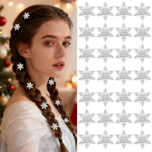 28 Pcs Mini Snowflake Hair Clips Crystal Rhinestone Hairpins Sliver Snow Hair Barrettes Christmas Wedding Hair Accessories for Girls Women(Sliver)