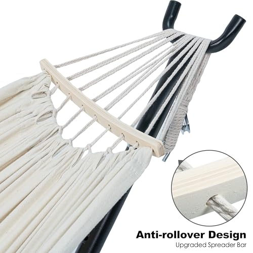 Image of GAFETE Double Hammock with Stand for Outside, Upgraded Spreader Bar, Heavy Duty Space Saving Steel Stand 2 Person, Convenient Pocket, Easy Assembly, 600lbs Weight Capacity, Indoor & Outdoor (Natural
