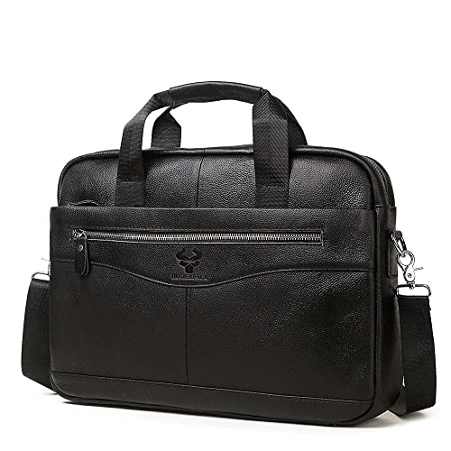 Mens Business Bag Leather Shoulder Messenger Bag, Leather Cowhide Multifunctional Handbag Briefcase, Laptop Bag - Main Image