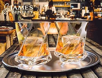 STAR Premium Whiskey Glasses set of 2, Lead Free Hand Blown Crystal+FREE Matching Ice Cube Mold,Heavy Thick bottom-Unique Tumblers for Drinking Scotch,Bourbon,Old Fashioned, Whisky glass Set Gift set