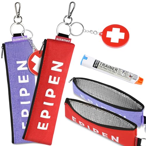 Portable EpiPen Carry Case Insulated Emergency Medical Bag Maintain Med effectiveness Fits 1 EpiPen Asthma Inhaler Auvi-Q Allergy Medication Travel EpiPen Holder for Adults or Kids (Purple+Red)