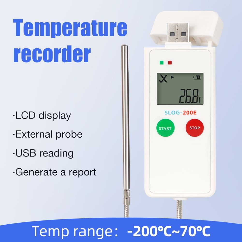 Registrador de Datos de Temperatura USB - Registrador de Baja Temperatura de 200 A 70 °C para Almacenamiento en Frío, Cadena de Frío, Transporte y Almacenamiento en Hielo Seco.