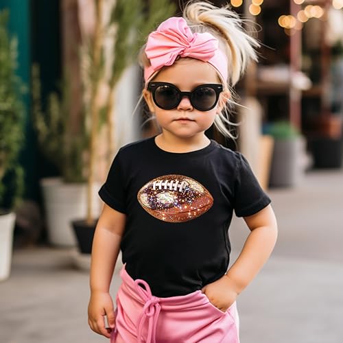 Faux Glitter Football Graphic Shirt for Toddlers and Girls Cute Girly Football Season Tee3