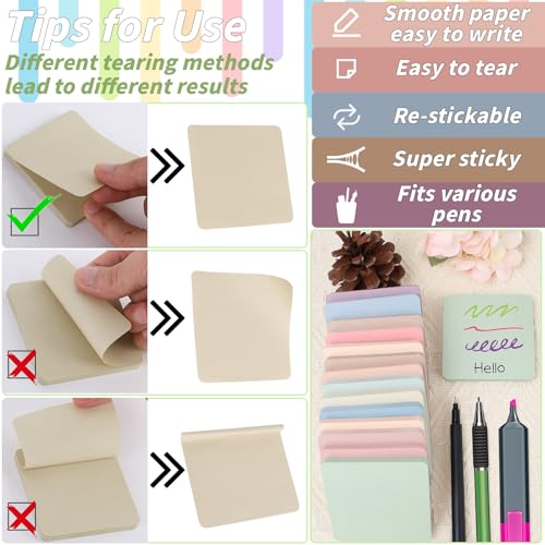 Image of 60 Pack Vintage Sticky Notes 3x3 Inch 12 Retro Colors Memo Pads Bulk