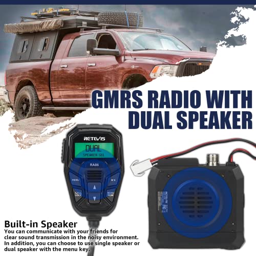 Image of Retevis RA86 GMRS Mobile Radio - Update Chirp, GMRS Radio with Gain Antenna & Cigarette Lighter Plug, Repeater Channels Long Range Two Way Radio, NOAA Alert, Dual Speakers for Offroad, Jeep, Truck, RV
