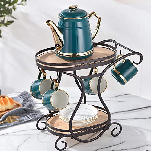 GAOHONGMEI Soporte de Taza de café Retro Que cuelga la encimera del hogar Estante de Drenaje de Agua Taza de Pintura de Hierro Estante de Doble Bandeja portátil-blackcoffee