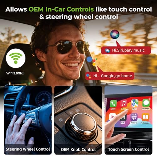 Image of UltraProlink DriveLink| Android Auto /CarPlay Adapter| 2in1 Wireless Car Receiver|Wifi 5.8GHz & Bluetooth 5.2 Connectivity| Only for Cars with OEM Pre-Installed Wired Android Auto /CarPlay |UM1221|Black