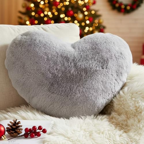 Yhoelata Herzkissen, Hellgrau Herzform Kissen Kuschelkissen, Love Zierkissen Aesthetic, Plüsch Kissen für Wohnzimmer Sofa Kind Schlafzimmer Bett,...