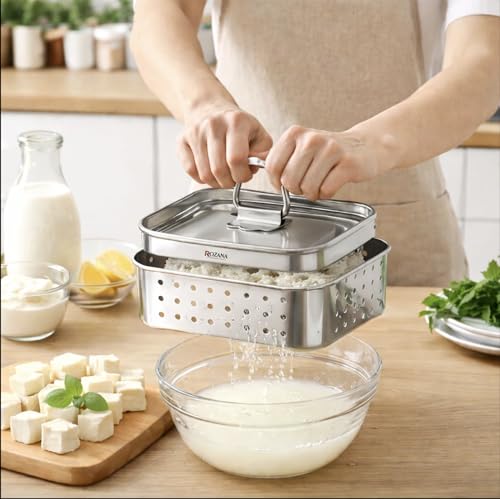 Image of Paneer Maker Stainless Steel | Paneer Press & Tofu Press | Homemade Paneer Maker | Food Grade, Rust Proof | Cheese Press, Hung Curd Maker (Small 250 ml - Suitable for 1-2 People)