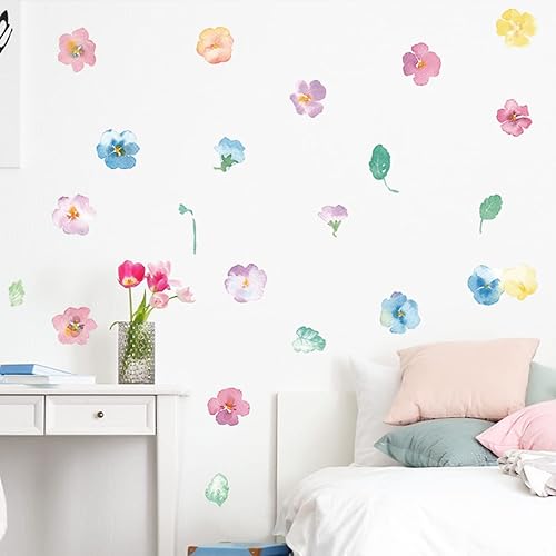 Miniatura 1 de Calcomanías de pared de flores calcomanías de pared de flores de acuarela calcomanías estéticas de vinilo para despegar y pegar calcomanías de pared
