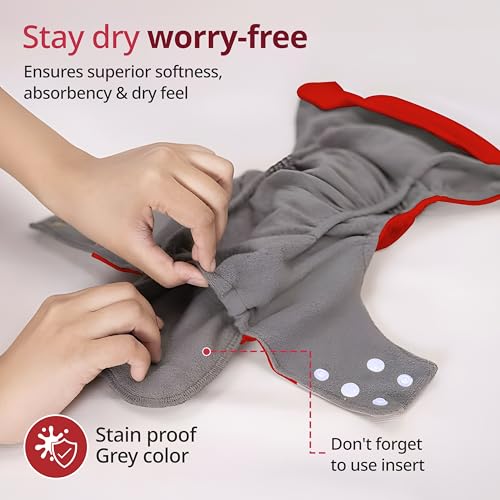 Image of LuvLap Reusable Baby Cloth Diapers Combo Pack of 10 (5 Shell + 5 Pads) Double Leak Guard, High Absorption, Stain-Proof Comfort & Protection, 3m+, Rash Free, Adjustable Waist & Height with Snap Buttons