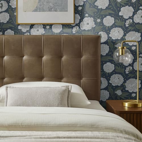 Image of Modway Lily Faux Leather Twin Size Headboard with Biscuit Tufting in Mushroom - Vegan Leather Upholstery with Padded Design and 5 Height-Adjustable Mounts