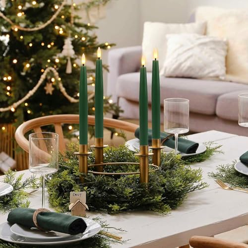 Image of Christmas Green Flameless Taper Candles with Remote, Real Wax LED Taper Candles Battery Operated with 3D Wick, 3 Pcs Flameless Candlesticks for Christmas Home Decor(0.78 inch x 9.65 inch)