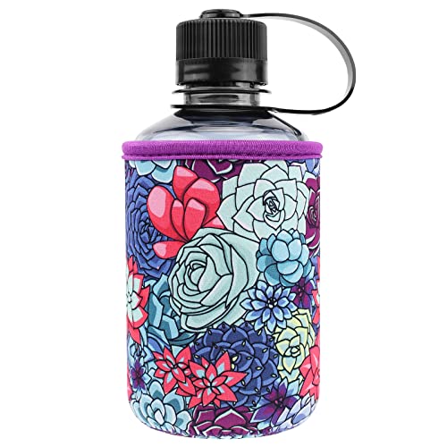YR Reusable Neoprene Insulator Sleeve Holder for Nalgene, Water Bottle Cooler, Sleeve fits Nalgene (Succulent, 16oz Narrow Mouth)