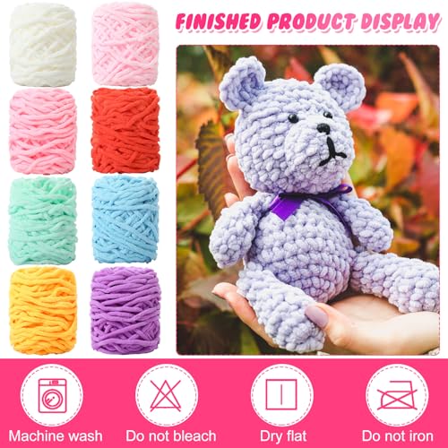 Image of Buryeah 8 Pack Chunky Chenille Yarn for Crocheting Soft Thick Fluffy Yarn for Hand Knitting Bulky Velvet Blanket Plush for Weaving DIY Crafts Each 3.5 oz 55 Yards (Candy Colors)