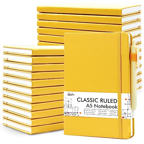 feela-24-Pack-Journal-Notebook-for-Work-Business-Notebook-Bulk-Hardcover-Lined-Writing-Journal-with-Pen-Holder-for-Men-Women-Note-Taking-with-24-Black-Pens-120-GSM-51x83-A5-Yellow