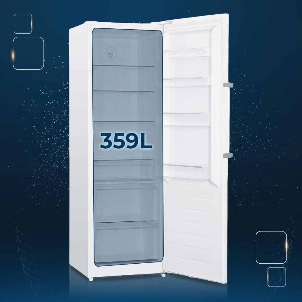 HYUNDAI Refrigerador Blanco, 1 Puerta. HRF18560NDDW00, Capacidad 359 Litros, No Frost, Motor Universal, 40 dB, Puerta Reversible, Apertura Tirador, Clase D